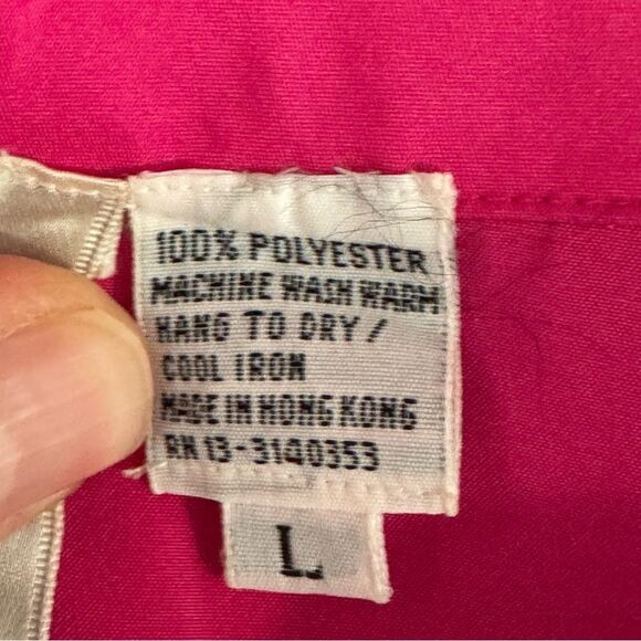 Vintage 1980s fuchsia Barbie pink trench coat convertible collar Belted Size L - Picture 7 of 7